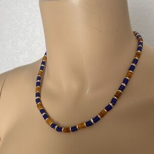 J. Crew Navy and Amber Beaded Necklace